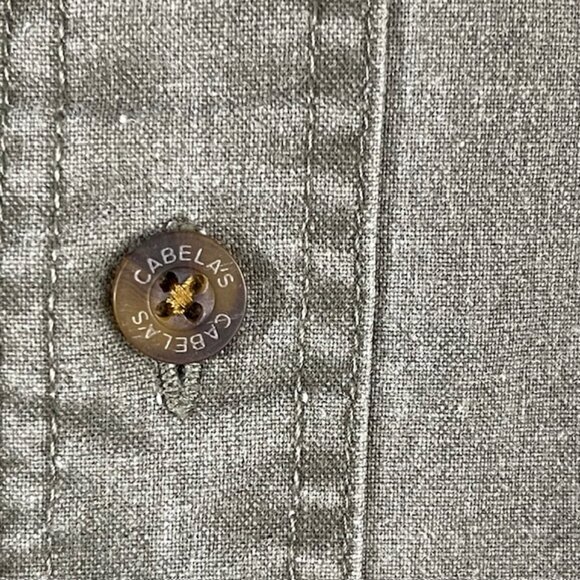 Cabelas Mens XL Safari Button Up Zip Pockets Utility Shirt Olive Hunting Roll up - Picture 9 of 10